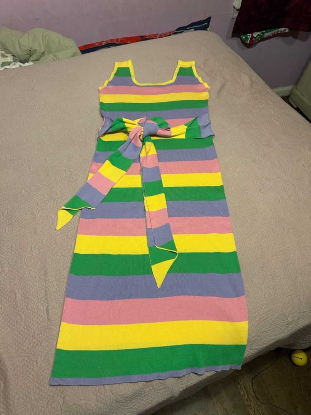 Women’s Striped Midi Dress with Tie Belt - Multicolor